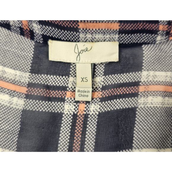 Joie Nura Plaid Silk Blouse Dark Navy Vintage Rose XS chiffon sheer long sleeve - Picture 4 of 8